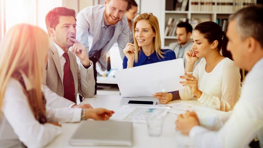 Business people sitting at a table