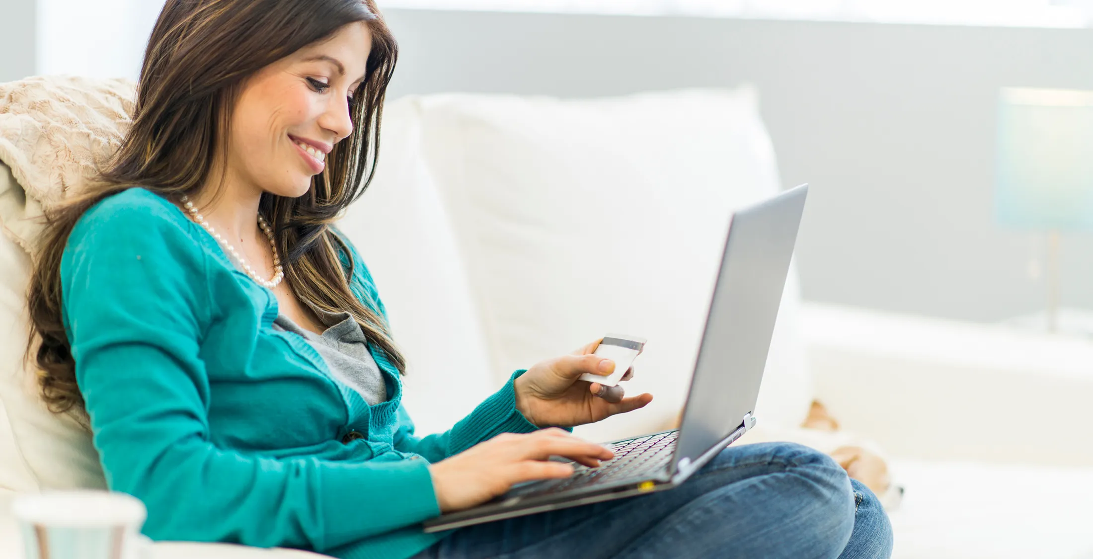 Woman shopping online at home