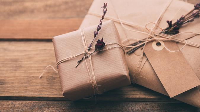 Gift wrapped in brown paper