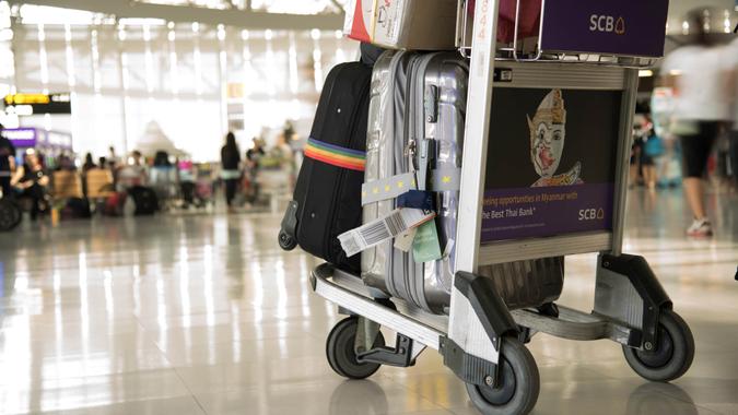 31 january 2017 : Airport trolley at Suvarnabhumi Airport Bangkok , Thailand.