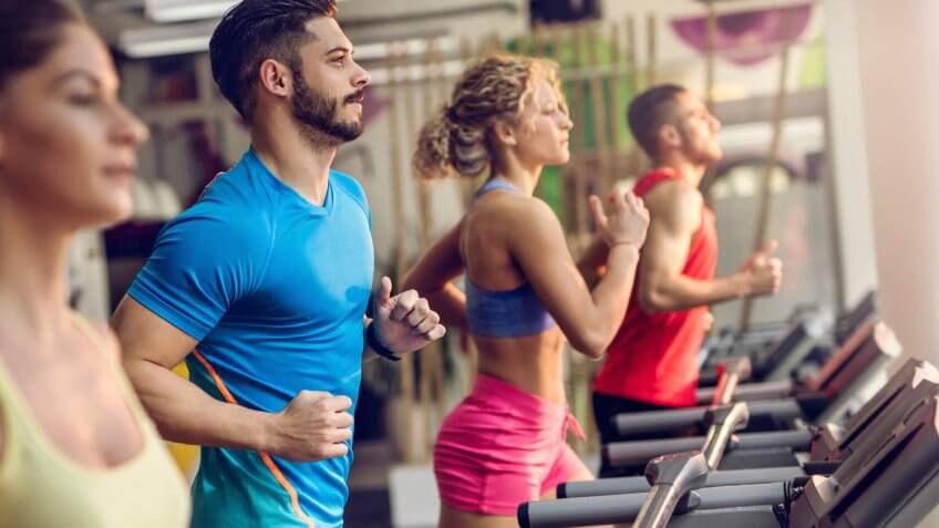 working out on the treadmill at the gym