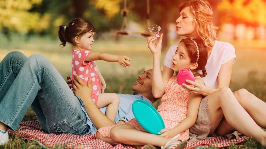 having a family picnic