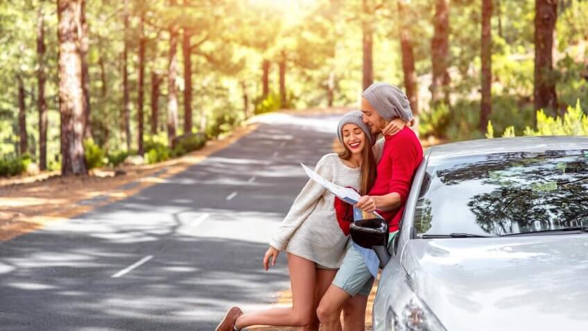 young couple on a road trip
