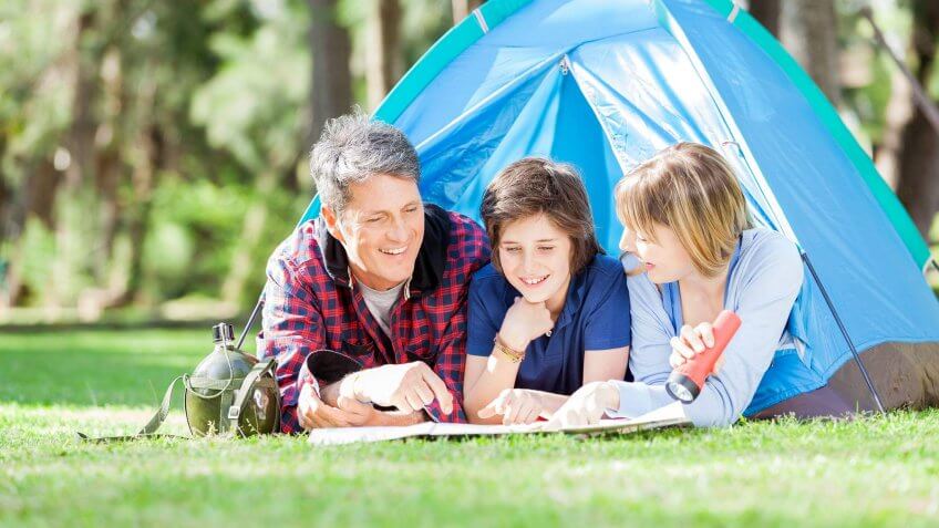family camping outside