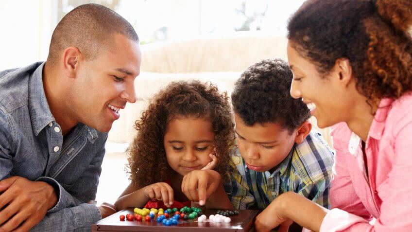 enjoying a family game night