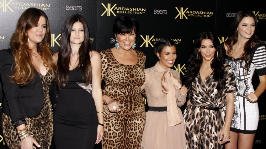 Khloe, Kim and Kourtney Kardashian, and Kris, Kendall and Kylie Jenner at the Kardashian Kollection Launch Party held at the Colony in Los Angeles, California, United States on August 17, 2011.