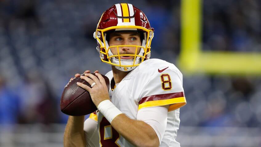 DETROIT, MI - OCTOBER 23: Kirk Cousins #8 of the Washington Redskins warms up prior to the game against the Detroit Lions at Ford Field on October 23, 2016 in Detroit, Michigan.