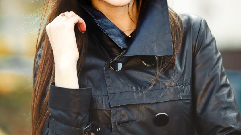 Woman with stylish leather coat Woman with stylish leather coat