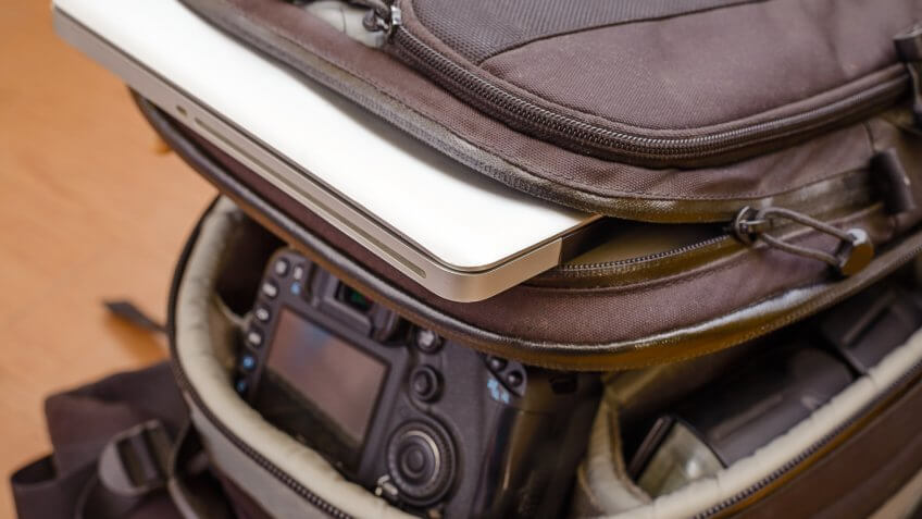 Laptop and DSLR inside backpack Laptop and DSLR inside backpack