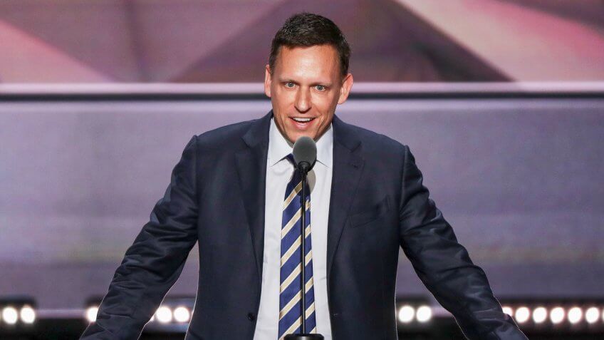 CLEVELAND, OH - JULY 21: Peter Thiel, co-founder of PayPal, delivers a speech during the evening session on the fourth day of the Republican National Convention on July 21, 2016 at the Quicken Loans Arena in Cleveland, Ohio.