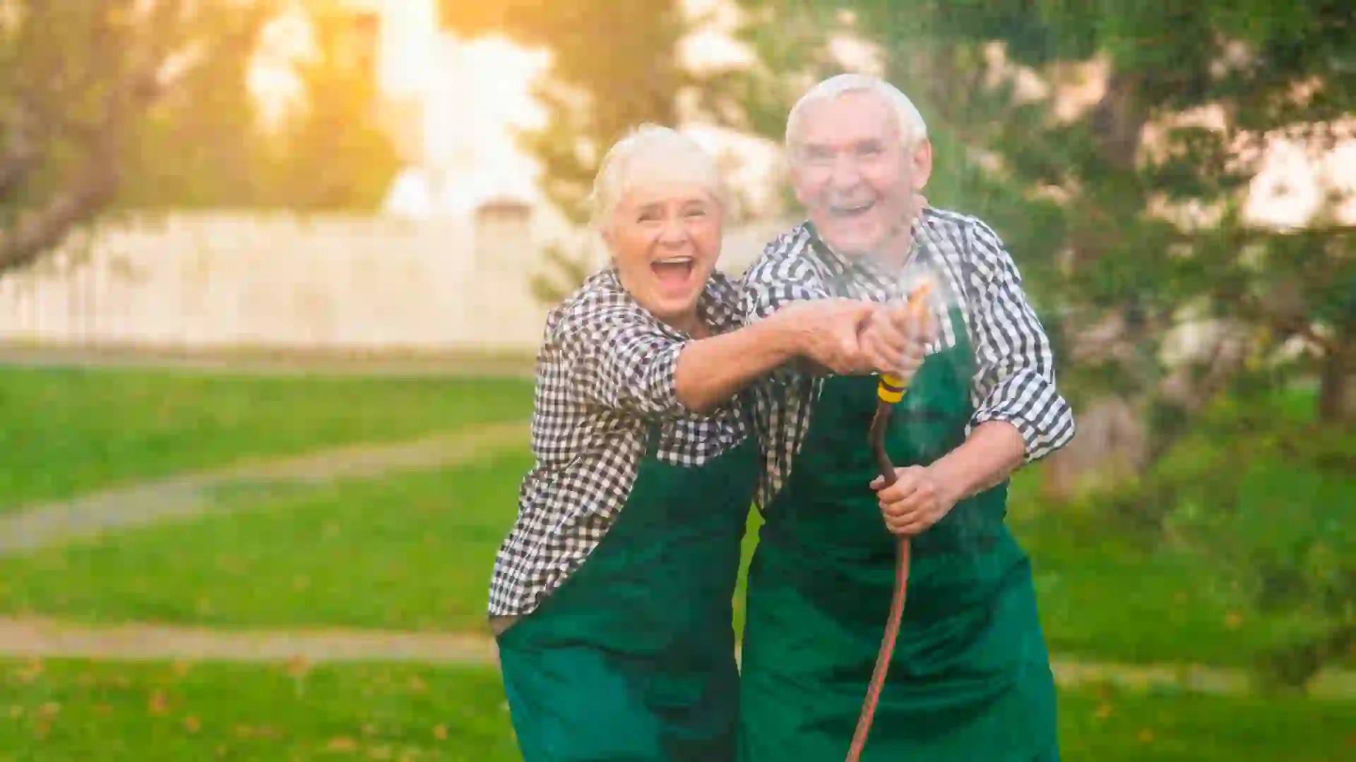 elderly couple gardening