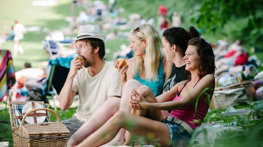 group of friends at a festival