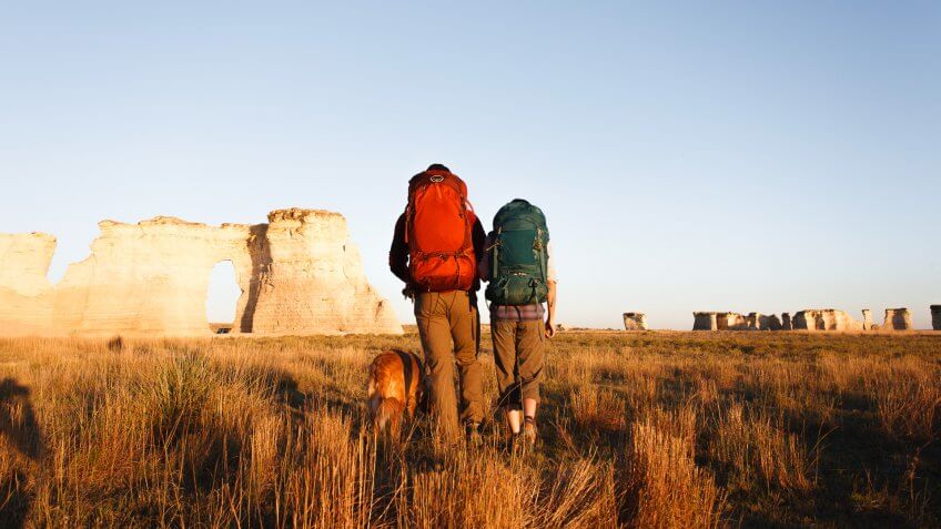 Couple hiking together in the wilderness.