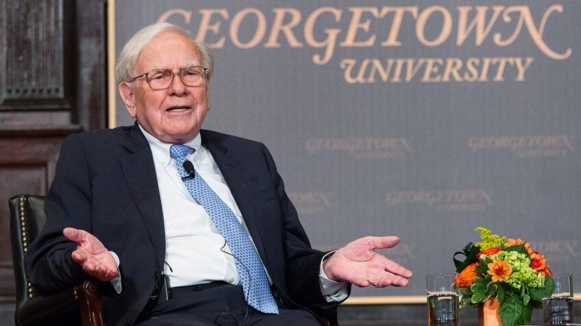 WASHINGTON, DC - SEPTEMBER 19: Warren Buffett, chairman of the board and CEO of Berkshire Hathaway, speaks in Gaston Hall at Georgetown University, September 19, 2013 in Washington, DC.