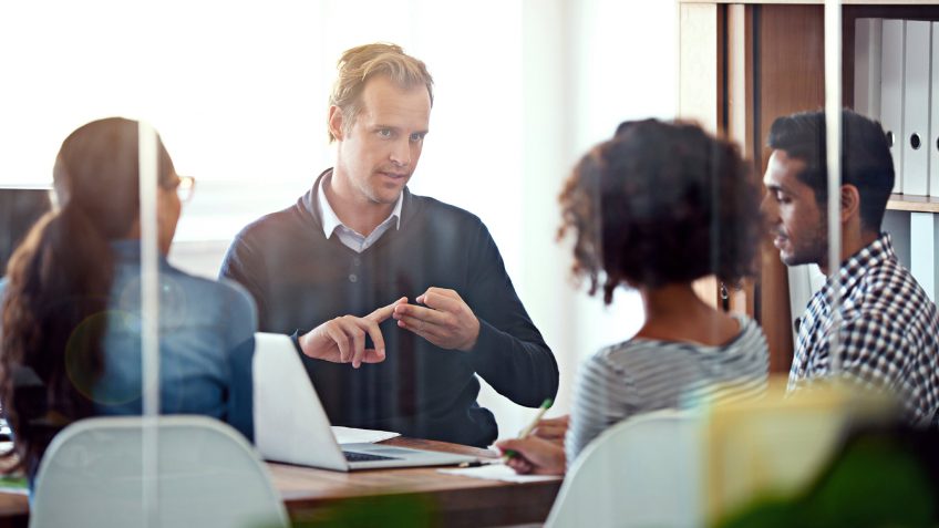 employer discussing benefit options