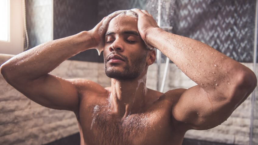 man showering