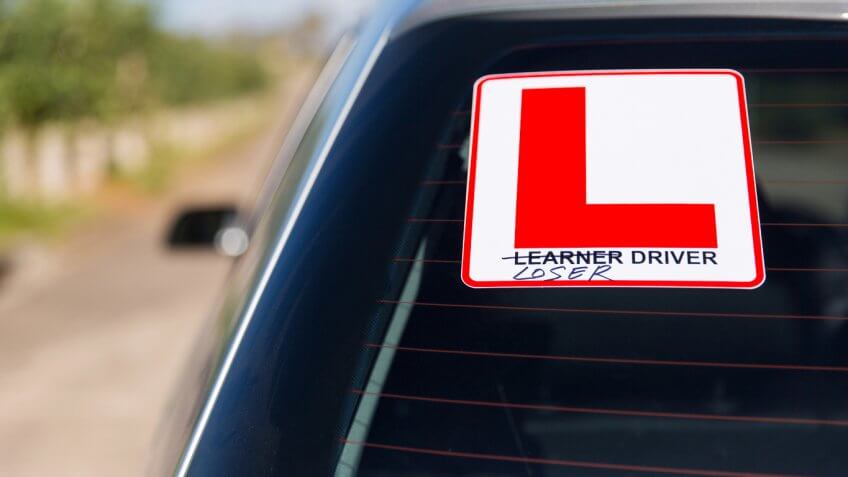 learner loser driver sticker on the back of a car