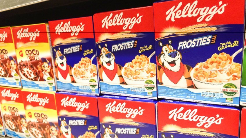 BANGKOK, Thailand - November 11, 2015: Kellogg's Frosties breakfast cereal brand on shelf in supermarket.