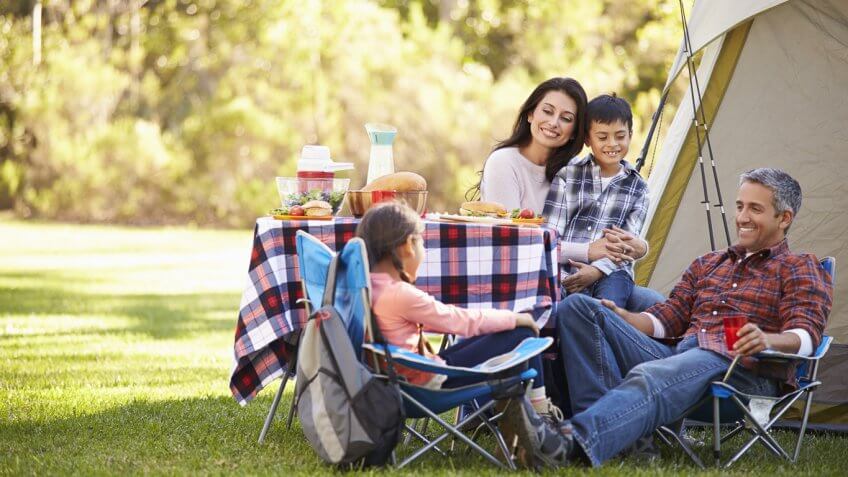 young family camping