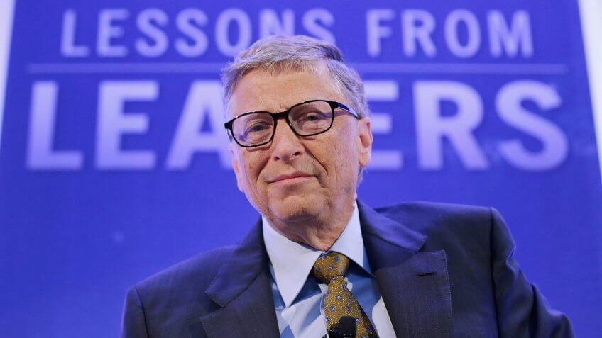 WASHINGTON, DC - SEPTEMBER 29: Bill Gates, founder of Microsoft and co-chair of the Bill and Melinda Gates Foundation, talks about the Ebola crisis in West Africa during the Politico 'Lessons from Leaders' series at the Bank of America offices September 29, 2014 in Washington, DC.
