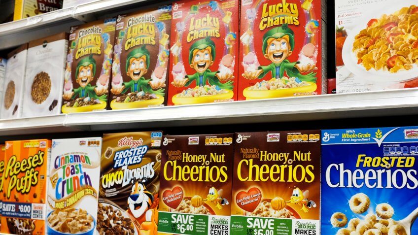 MIAMI, FL - SEPTEMBER 23: General Mills cereal products are displayed on a store shelf on September 23, 2014 in Miami, Florida.