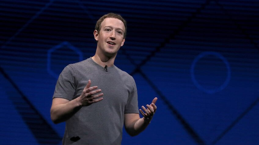 SAN JOSE, CA - APRIL 18: Facebook CEO Mark Zuckerberg delivers the keynote address at Facebook's F8 Developer Conference on April 18, 2017 at McEnery Convention Center in San Jose, California.