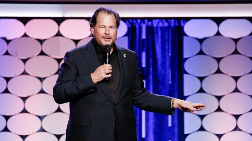 SAN FRANCISCO, CA - SEPTEMBER 08: Marc Benioff, CEO of Salesforce, speaks at the GLAAD Gala at Metreon on September 8, 2016 in San Francisco, California.