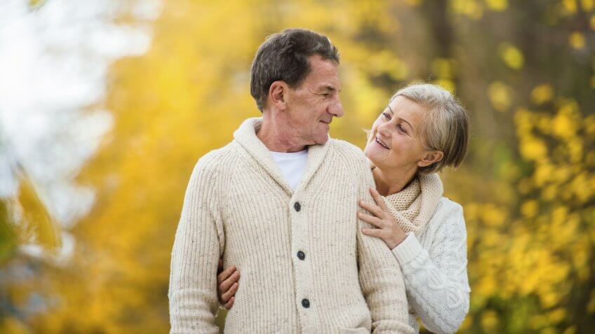 Active seniors having fun and relaxing in nature.