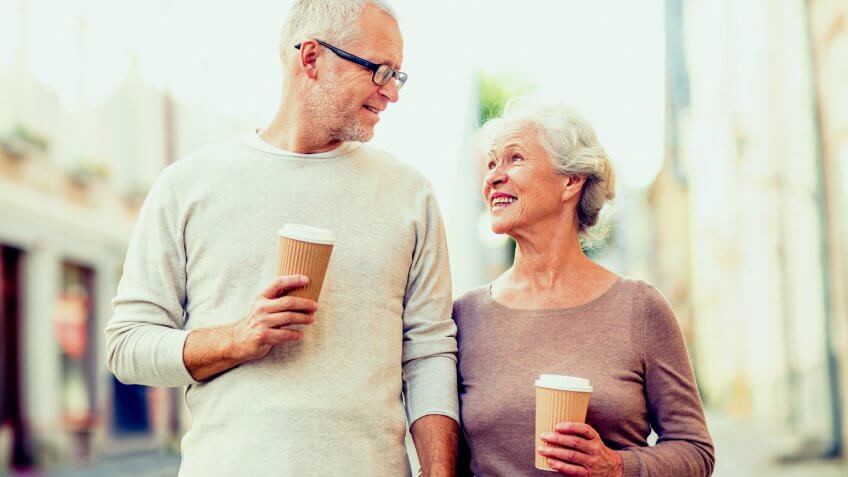 older couple getting coffee