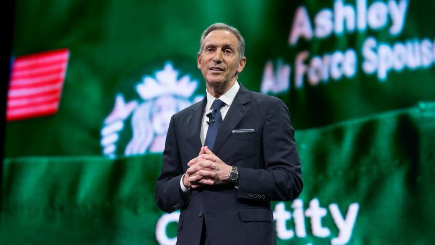 SEATTLE, WA - MARCH 22: CEO Howard Schultz speaks during the Starbucks annual meeting of shareholders on March 22, 2017 in Seattle, Washington.