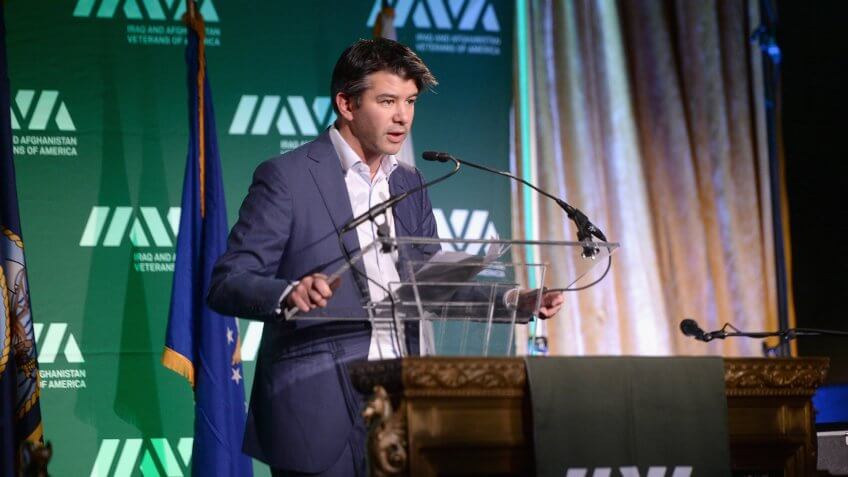 NEW YORK, NY - NOVEMBER 13: Co-founder & CEO of Uber, Travis Kalanick speaks onstage at IAVA Heroes Gala - 10th Anniversary on November 13, 2014 in New York City.