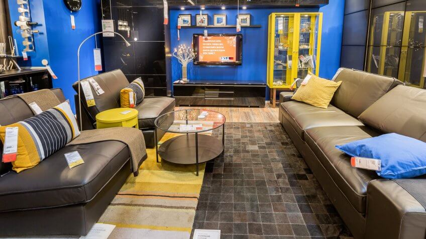 2015: A sample of the interior in IKEA store, IKEA to have large chain stores around the world, RUSSIA - JULY 20, SAMARA, Samara. IKEA was founded in of Sweden in 1943, What $100 Was Worth in the Decade You Were Born