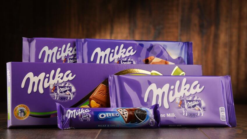 POZNAN, POLAND - OCT 13, 2016: Milka is a brand of chocolate confection which originated in Switzerland in 1825 and has been manufactured by the Mondelez Int.