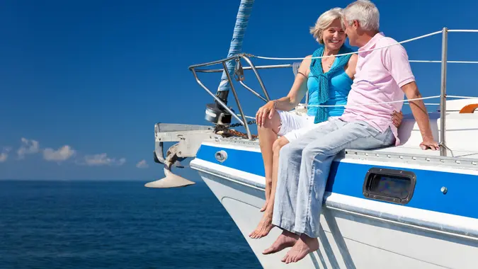 senior couple on boat