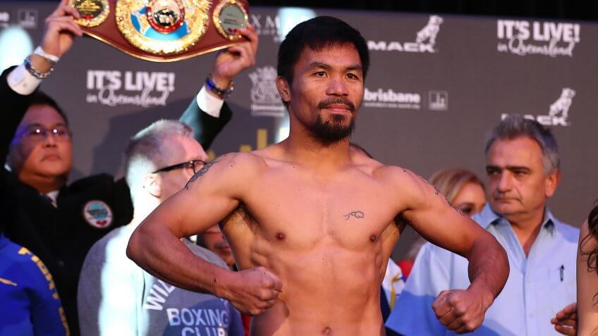 BRISBANE, AUSTRALIA - JULY 01: Manny Pacquiao during the weigh in ahead of the title fight between Jeff Horn and Manny Pacquiao at Suncorp Stadium on July 1, 2017 in Brisbane, Australia.