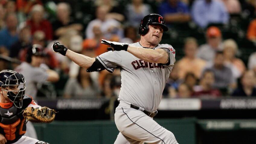HOUSTON, TX - SEPTEMBER 16: Jason Giambi #72 of the Cleveland Indians strikes out in the fourth inning against the Houston Astros at Minute Maid Park on September 16, 2014 in Houston, Texas.
