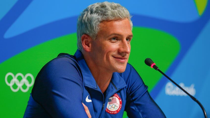 RIO DE JANEIRO, BRAZIL - AUGUST 12: Ryan Lochte of the United States attends a press conference in the Main Press Center on Day 7 of the Rio Olympics on August 12, 2016 in Rio de Janeiro, Brazil.