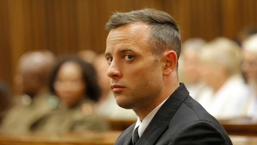 PRETORIA, SOUTH AFRICA - JUNE 14 : Oscar Pistorius is seen inside the dock at the high court in Pretoria for his sentencing hearing at the high court in Pretoria on June 14, 2016 in Pretoria, South Africa.