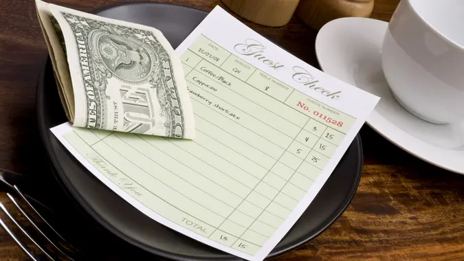 guest check, restaurant bill, tip