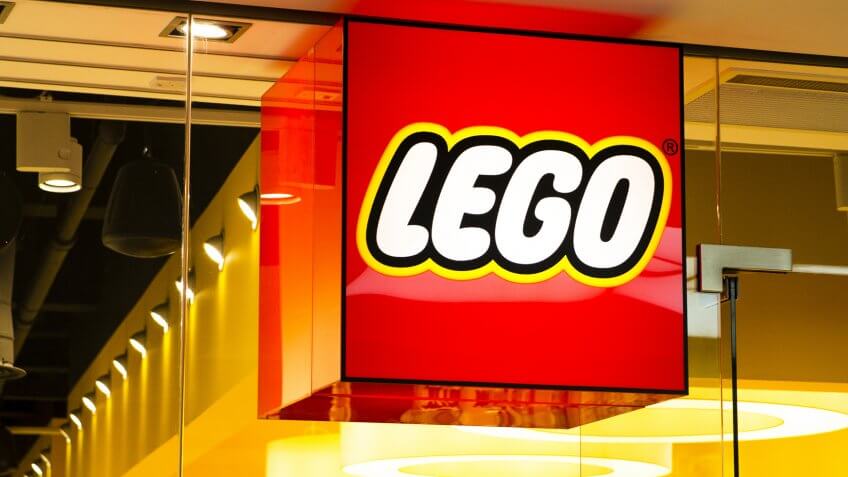 Photograph of the Lego shop window in the Trinity Shopping Centre, Leeds.