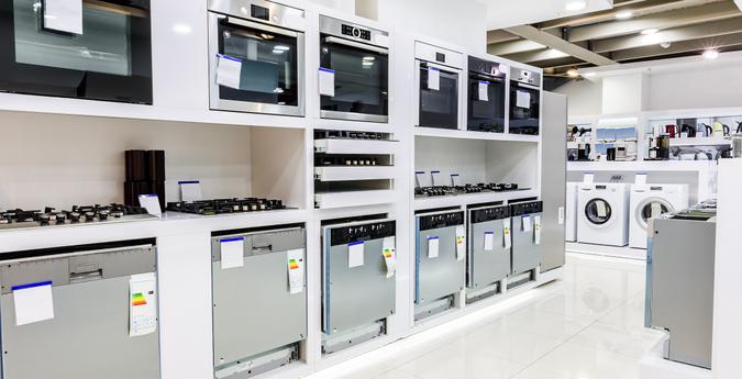 Stoves and microwaves washing machines in store