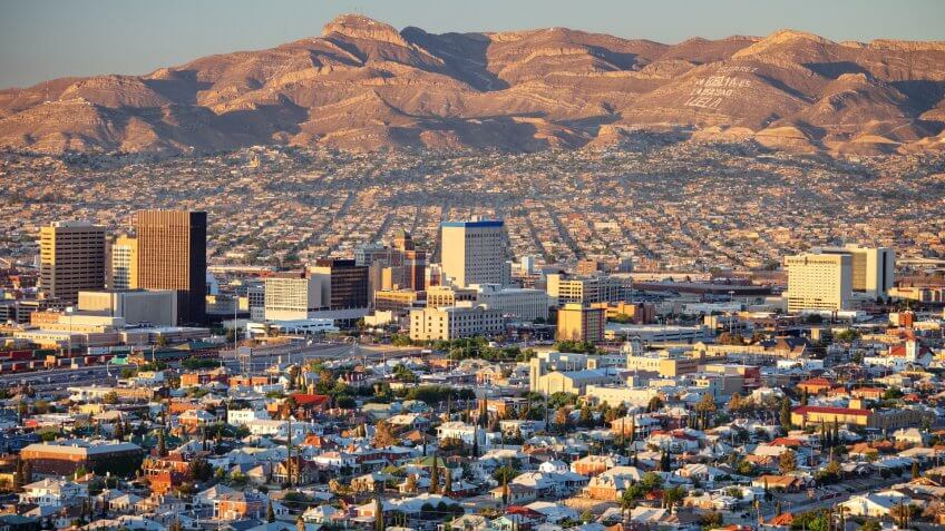 Downtown El Paso with Juarez, Mexico in the background.