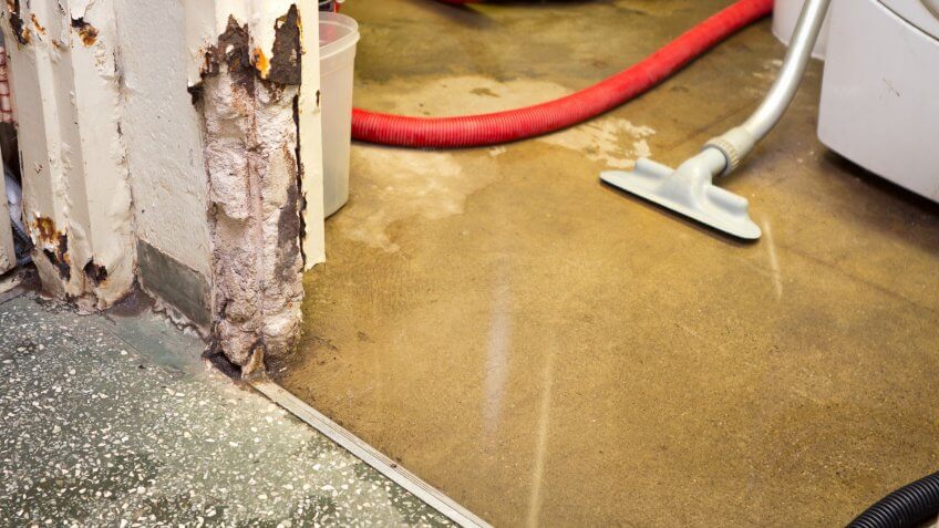 Significant flooding has damaged a basement.