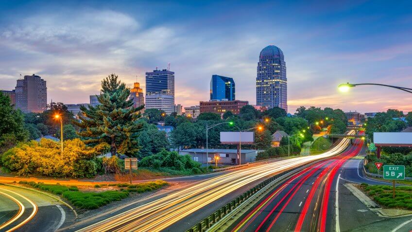 Winston-Salem North Carolina skyline at dusk