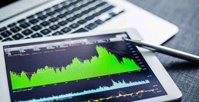 stock market graph on tablet