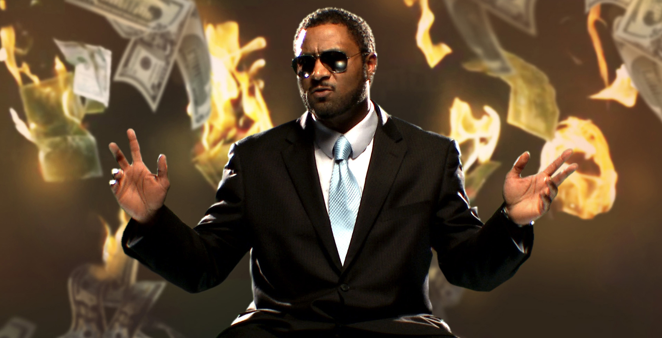 ESPN's '30 for 30: Broke' man with dollar bills on fire in the background