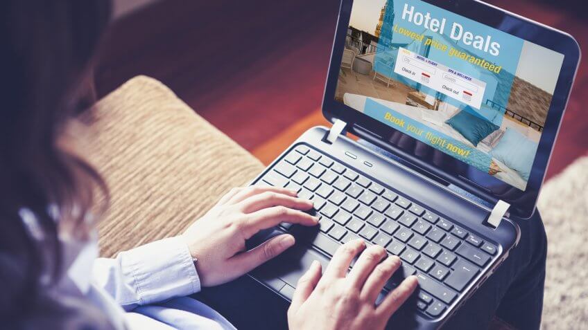 Hotel deals website in a laptop screen.
