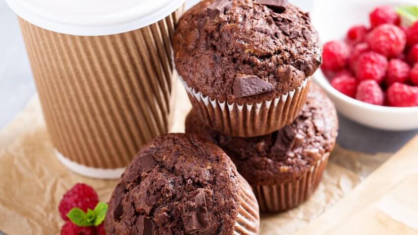 chocolate muffins with raspberries