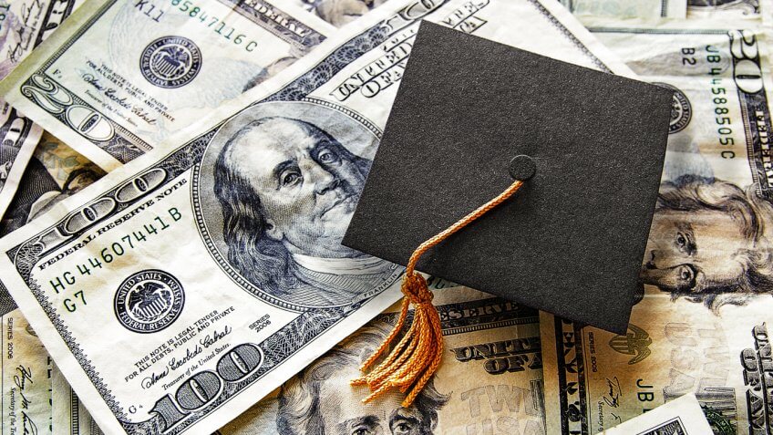 Graduation cap on $100 bills Graduation cap on $100 bills
