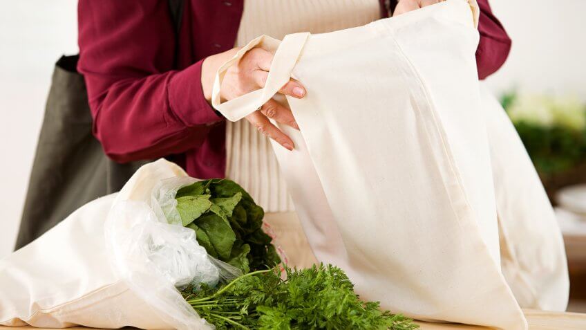 groceries and tote bag